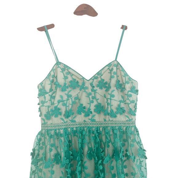 VICI Pascal Tiered Crochet Lace Midi Dress Teal Green XS - Picture 5 of 12